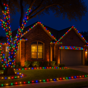 Multi colors lights & tree wrap with basic lawn border - Conroe, TX