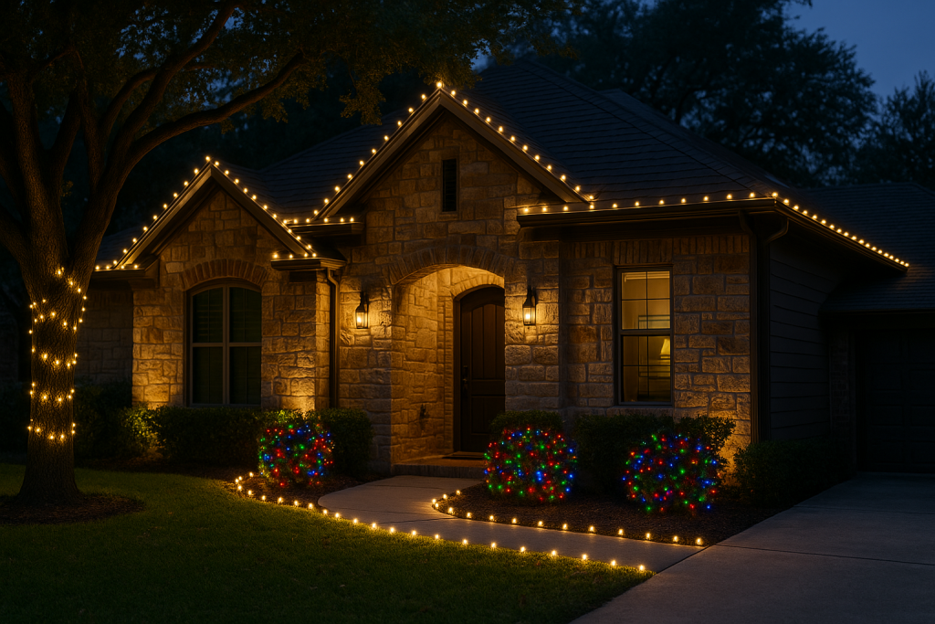 Warm white roof with color shrub, Conroe, Tx